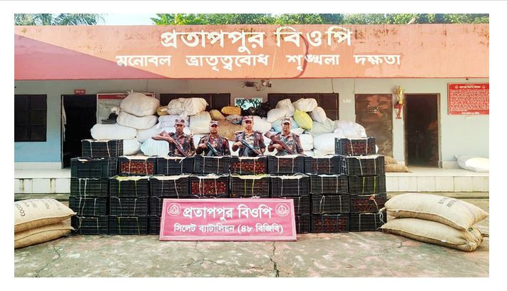 সিলেটে বিজিবির অভিযানে কোটি টাকার পণ্য জব্দ
