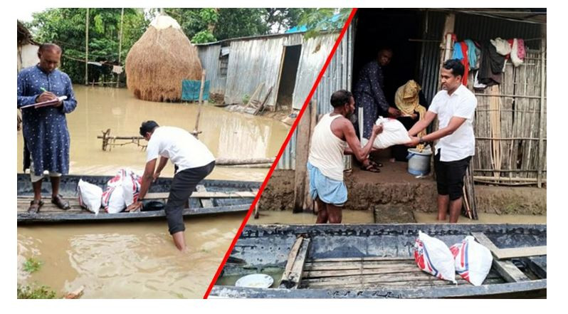 মৌলভীবাজারে বন্যার্তদের মাঝে ইউএনও’র ত্রাণ বিতরণ