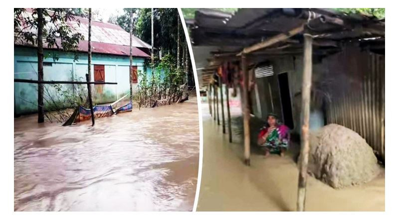 জকিগঞ্জে নদীর পানি কমলেও বাড়ছে লোকালয়ে